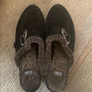 Stuart Weitzman Black suede studded clogs/mules